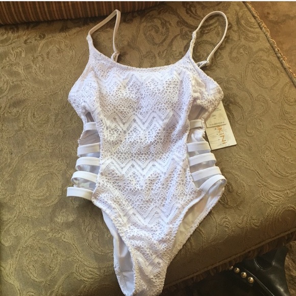 NWT White Crochet One Piece Swim - Picture 2 of 7